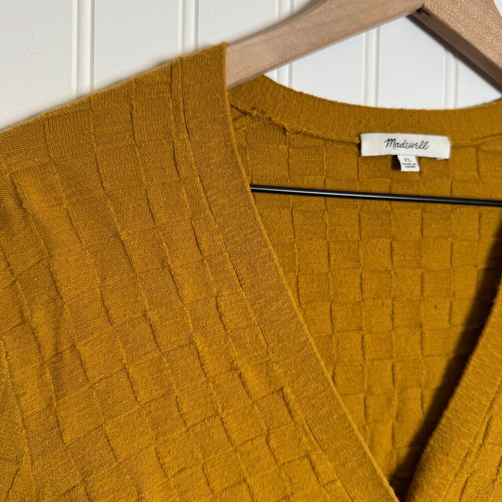 Madewell Checkered Knit Button Down Cardigan Mustard Yellow Women’s Size XL - Picture 9 of 9